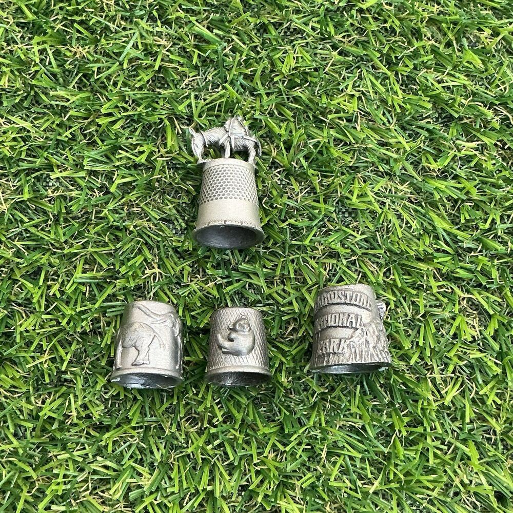 Lot of 4 Vintage Pewter Souvenir Thimbles Animals Australia Horse Koala